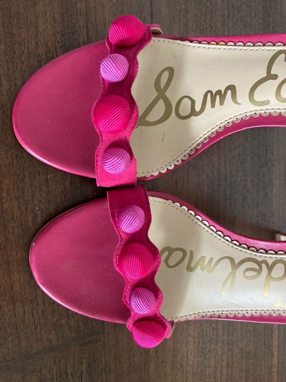 Sam Edelman Addison Leather Pom Pom Hot Pink Heels - Picture 6 of 7